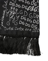 Dolce & Gabbana Black Logo Script Print Sik Foulard 137.5cm X 15cm Scarf