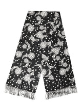Dolce & Gabbana Black Silk Sun Moon Star Fringe Foulard 178cm X 33cm Scarf