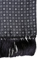 Dolce & Gabbana Black Silk Geometric Fringe Wrap Foulard 136cm X 15cm  Scarf
