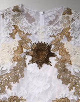 Dolce & Gabbana Ivory Lace Silk Embellished Sleeveless  Dress