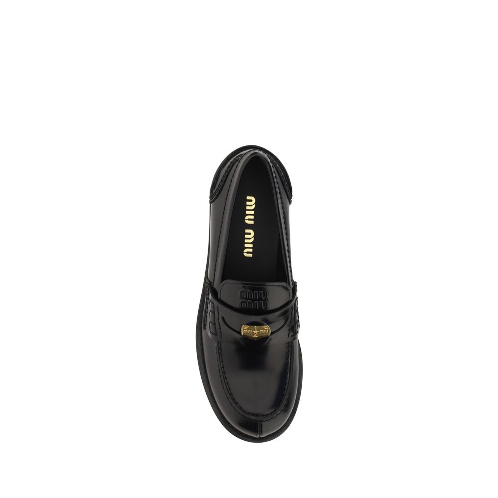 Miu Miu Black Calf Leather Bos Taurus Slip-On Loafers