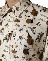 Dolce & Gabbana Beige Musical Instrument Print Short Sleeve Top