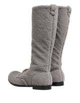 Dolce & Gabbana Gray Shearling Lace Up Knee High Boots Shoes