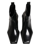 Dolce & Gabbana Black Leather Zip Closure Ankle Boots Shoes