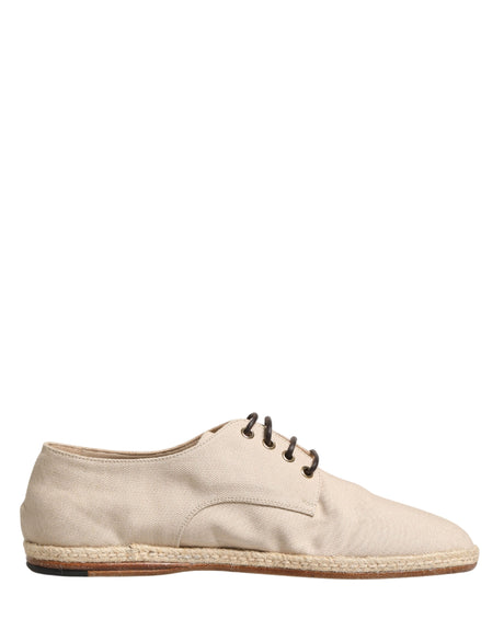 Dolce & Gabbana Beige Espadrille Sole Lace Up Canvas Derby Shoes