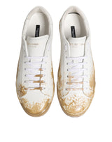 Dolce & Gabbana White Leather Paint Effect Low Top Sneakers  Shoes