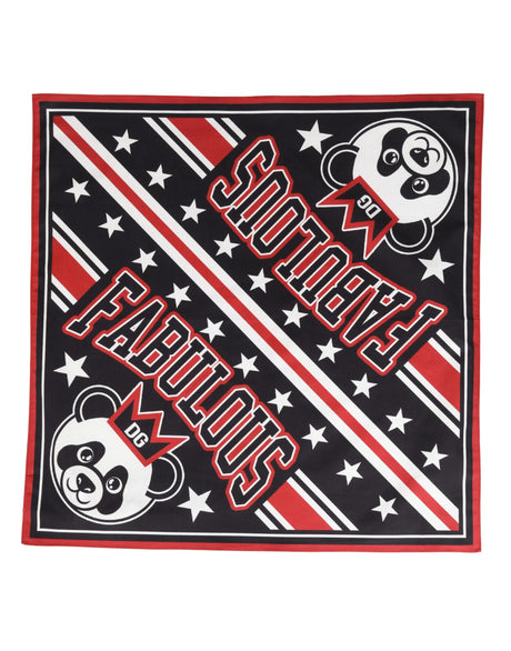 Dolce & Gabbana Black Red Panda Cotton Square Foulard 50.5cm x 50cm Scarf