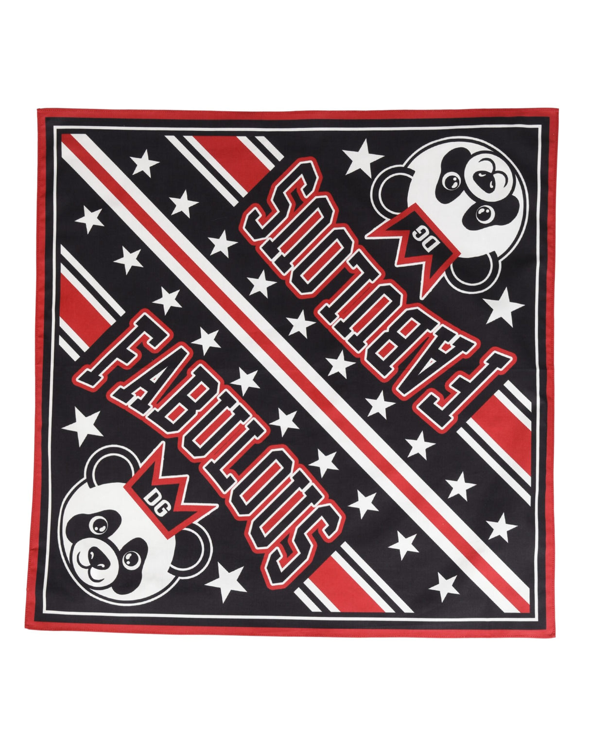 Dolce & Gabbana Black Red Panda Cotton Square Foulard 50.5cm x 50cm Scarf