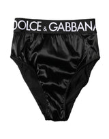 Dolce & Gabbana Black Satin High-Waist Brief Logo Women Underwear