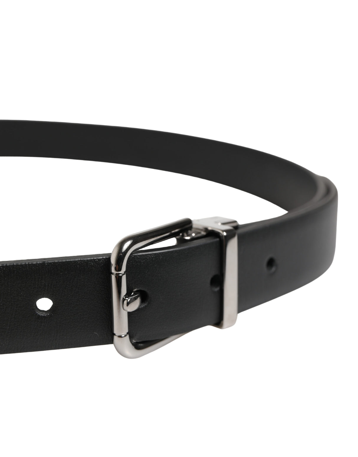 Dolce & Gabbana Black Leather Studded Silver Tone Buckle Belt