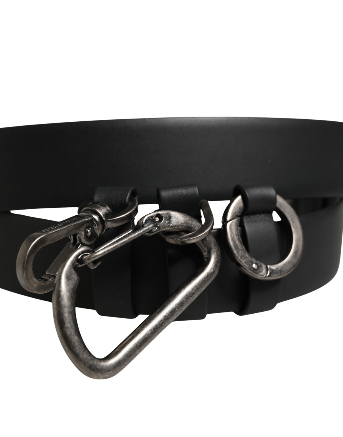 Dolce & Gabbana Black Calf Leather Silver Metal Buckle Belt