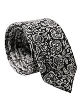Dolce & Gabbana Black White Floral Fantasy Silk Adjustable Necktie Tie