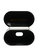 Dolce & Gabbana White Calf Leather Logo Print Flip Holder  Airpods Case