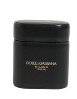 Dolce & Gabbana Black Calf Leather Logo Print Flip Holder Airpods Case