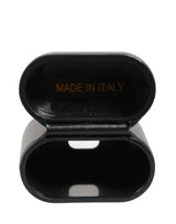 Dolce & Gabbana Black Calf Leather Logo Print Flip Holder Airpods Case
