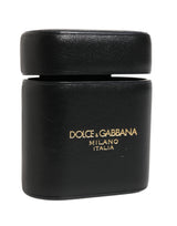 Dolce & Gabbana Black Calf Leather Logo Print Flip Holder Airpods Case