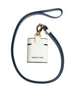Dolce & Gabbana White Calf Leather Logo Flip Holder Strap Airpods Case