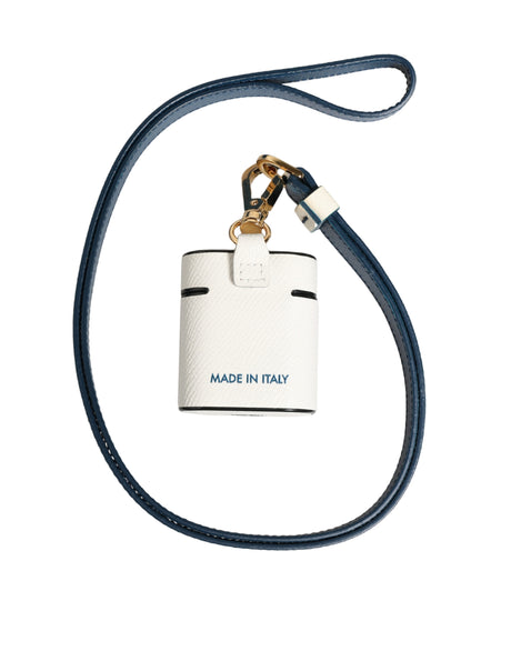 Dolce & Gabbana White Calf Leather Logo Flip Holder Strap Airpods Case