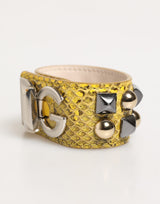 Dolce & Gabbana Yellow Leather Cuff Studded Embellished Bracelet