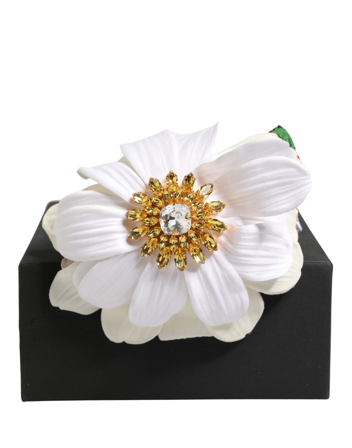Dolce & Gabbana White Yellow Silk Blend Floral Crystals Diadem Headband