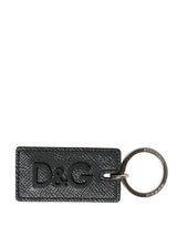 Dolce & Gabbana Black Calf Leather D&G Logo Metal Ring Keyring Keychain