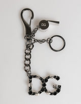 Dolce & Gabbana Silver Brass Metal DG Logo Crystal Ring Keyring Keychain
