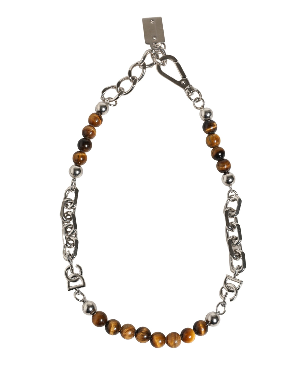 Dolce & Gabbana Silver Tone Brass Chain Beaded Gem DG Logo Bracelet