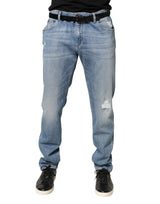 Dolce & Gabbana Blue Tattered Slim Fit Men Cotton Denim Jeans