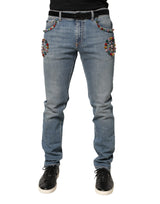 Dolce & Gabbana Blue Embellished Loose Cotton Men Denim Jeans