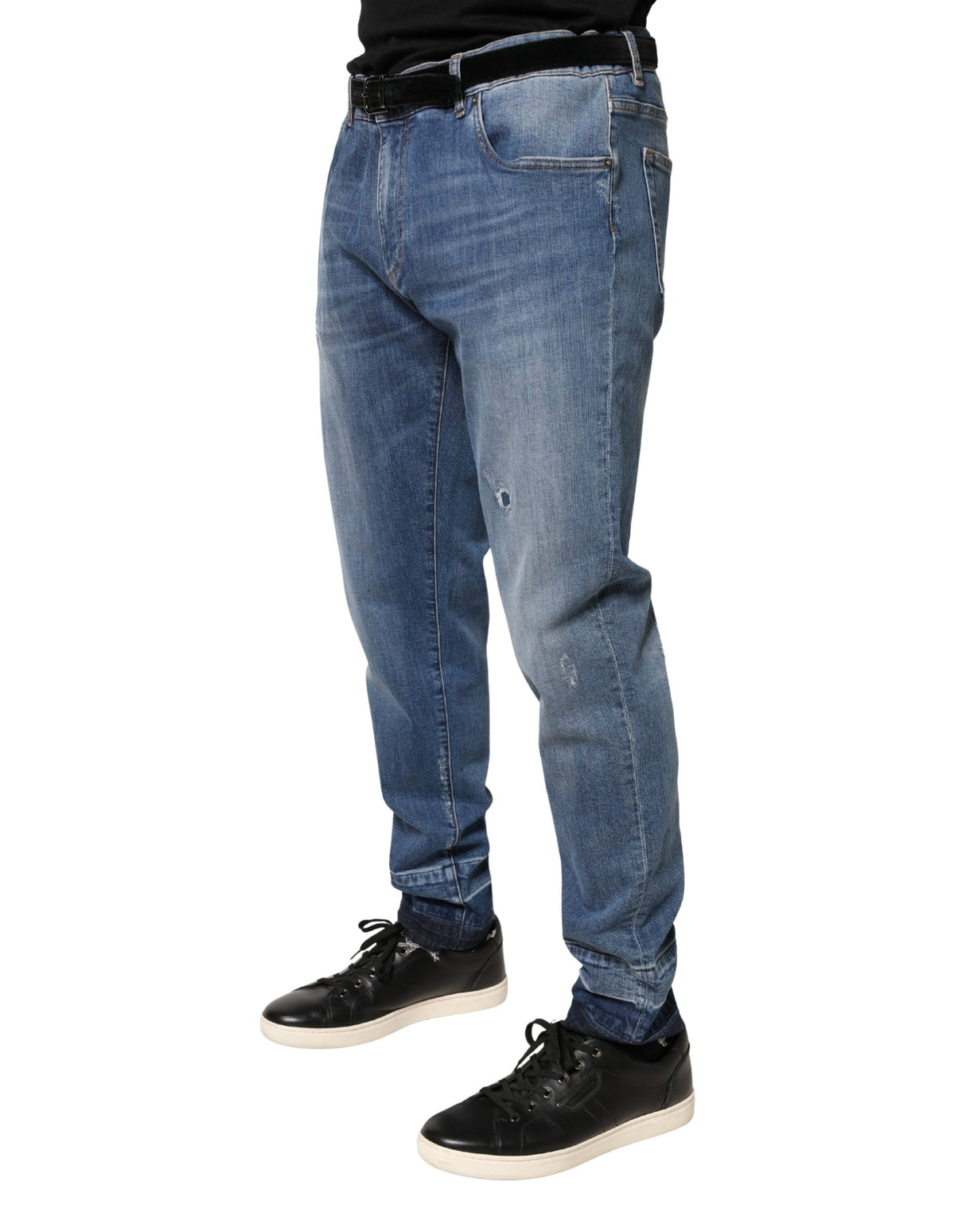 Dolce & Gabbana Blue Tattered Skinny Cotton Denim Jeans