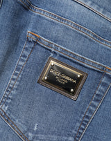 Dolce & Gabbana Blue Tattered Skinny Cotton Denim Jeans