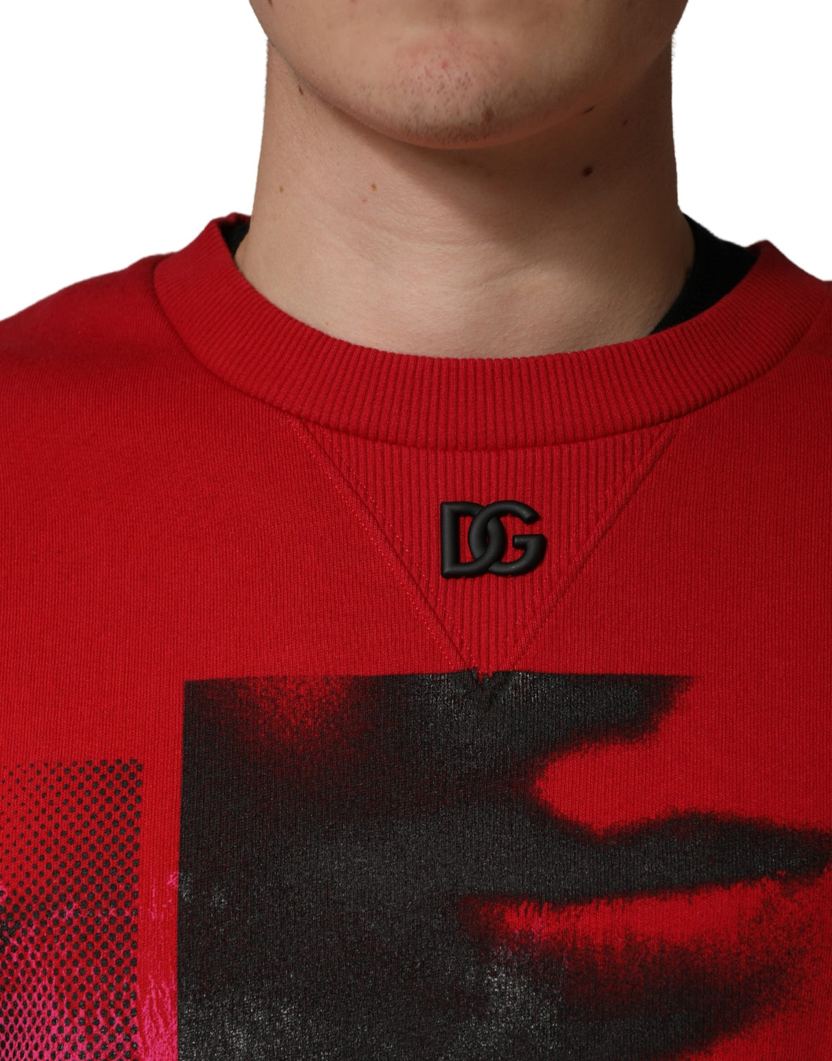 Dolce & Gabbana Red Graphic Crew Neck Men Sweatshirt Sweater