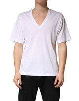 Dolce & Gabbana White Cotton Plain V-Neck Men Shirt T-shirt