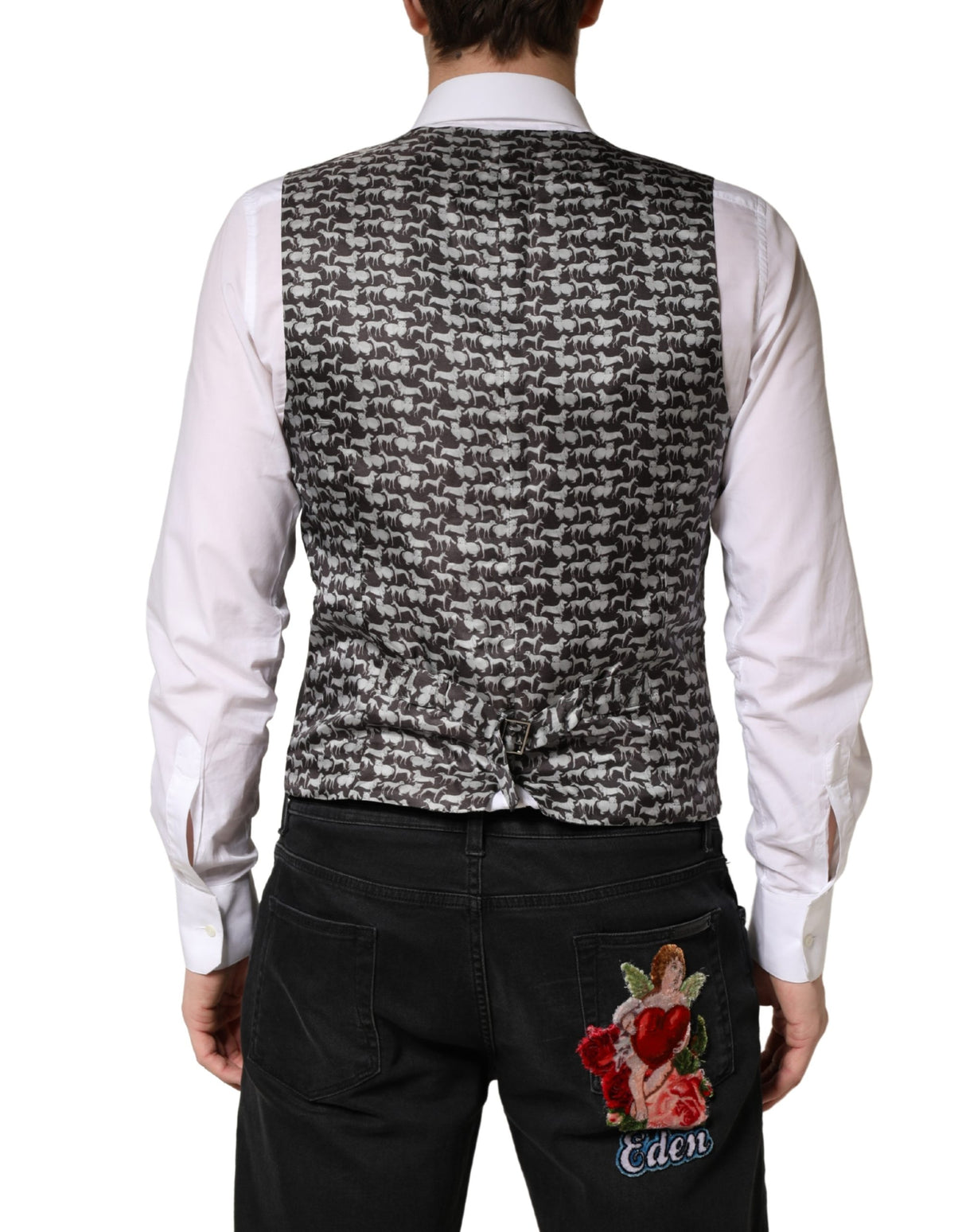 Dolce & Gabbana Black Wool Dress Men Formal Waistcoat Vest