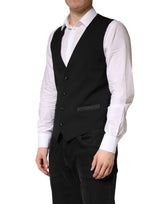 Dolce & Gabbana Black Wool Dress Men Formal Waistcoat Vest