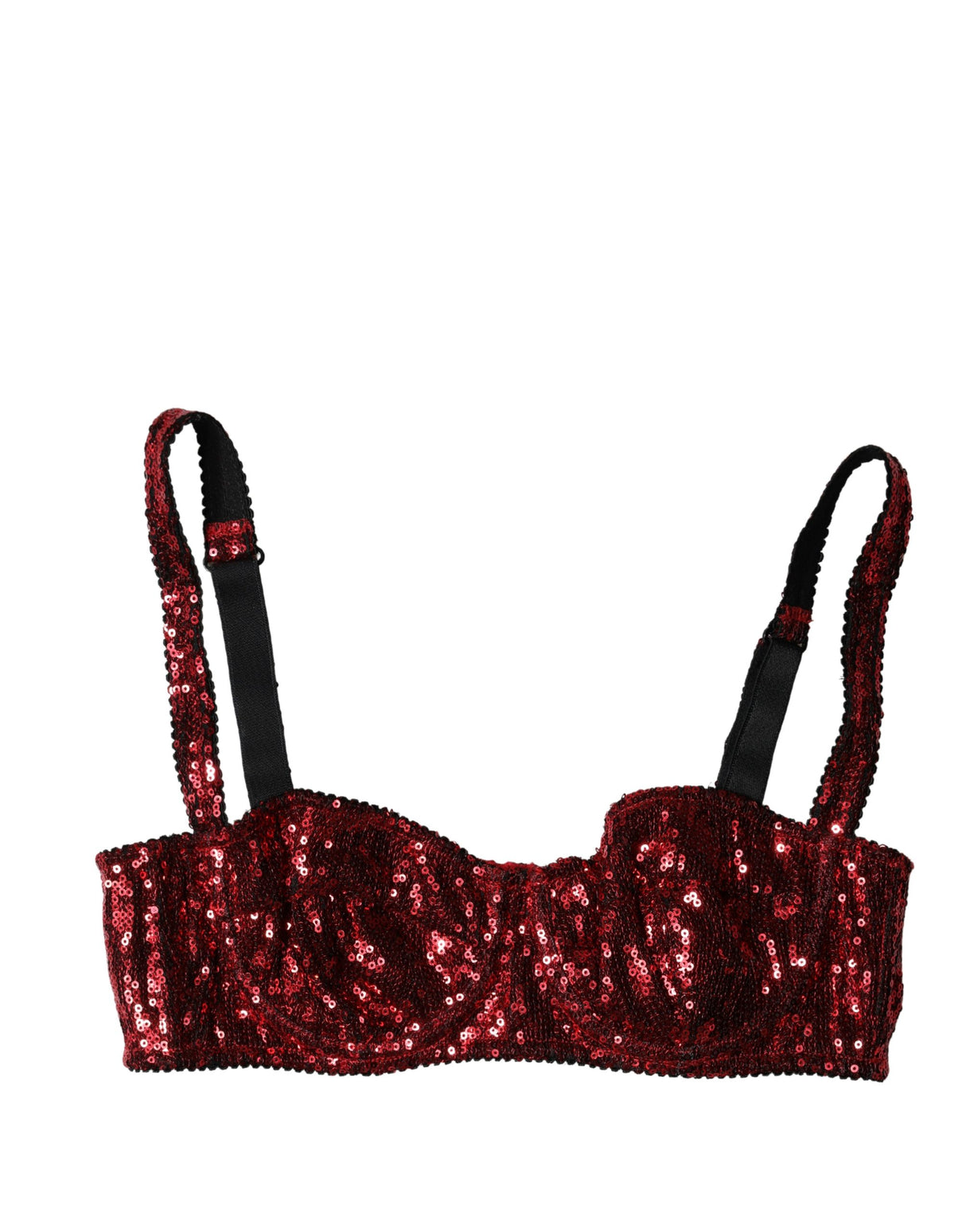 Dolce & Gabbana Red Sequined Nylon Balconnet Bra Underwear