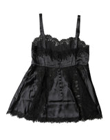Dolce & Gabbana Black Silk Lace Trim Lingerie Top Underwear