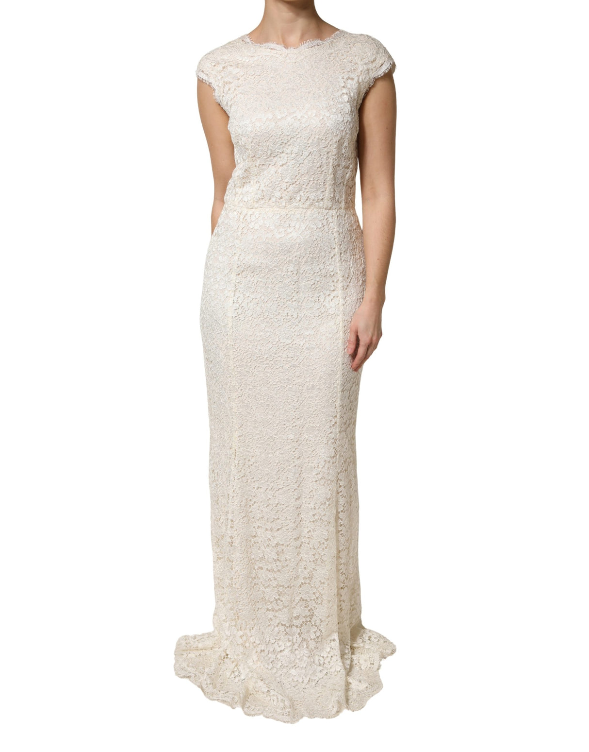 Dolce & Gabbana White Lace Viscose Sheath Long Gown Dress