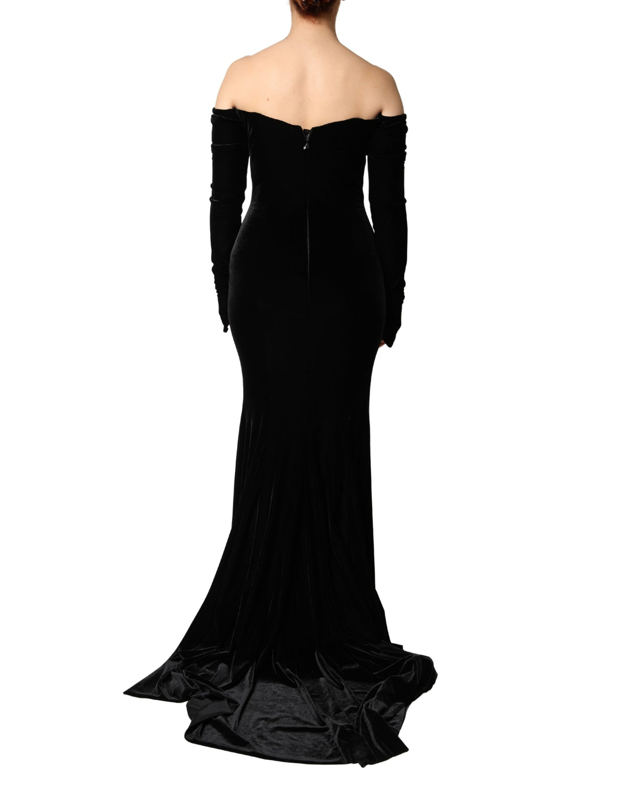 Dolce & Gabbana Black Off Shoulder Bodycon Long Gown Dress