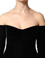 Dolce & Gabbana Black Off Shoulder Bodycon Long Gown Dress