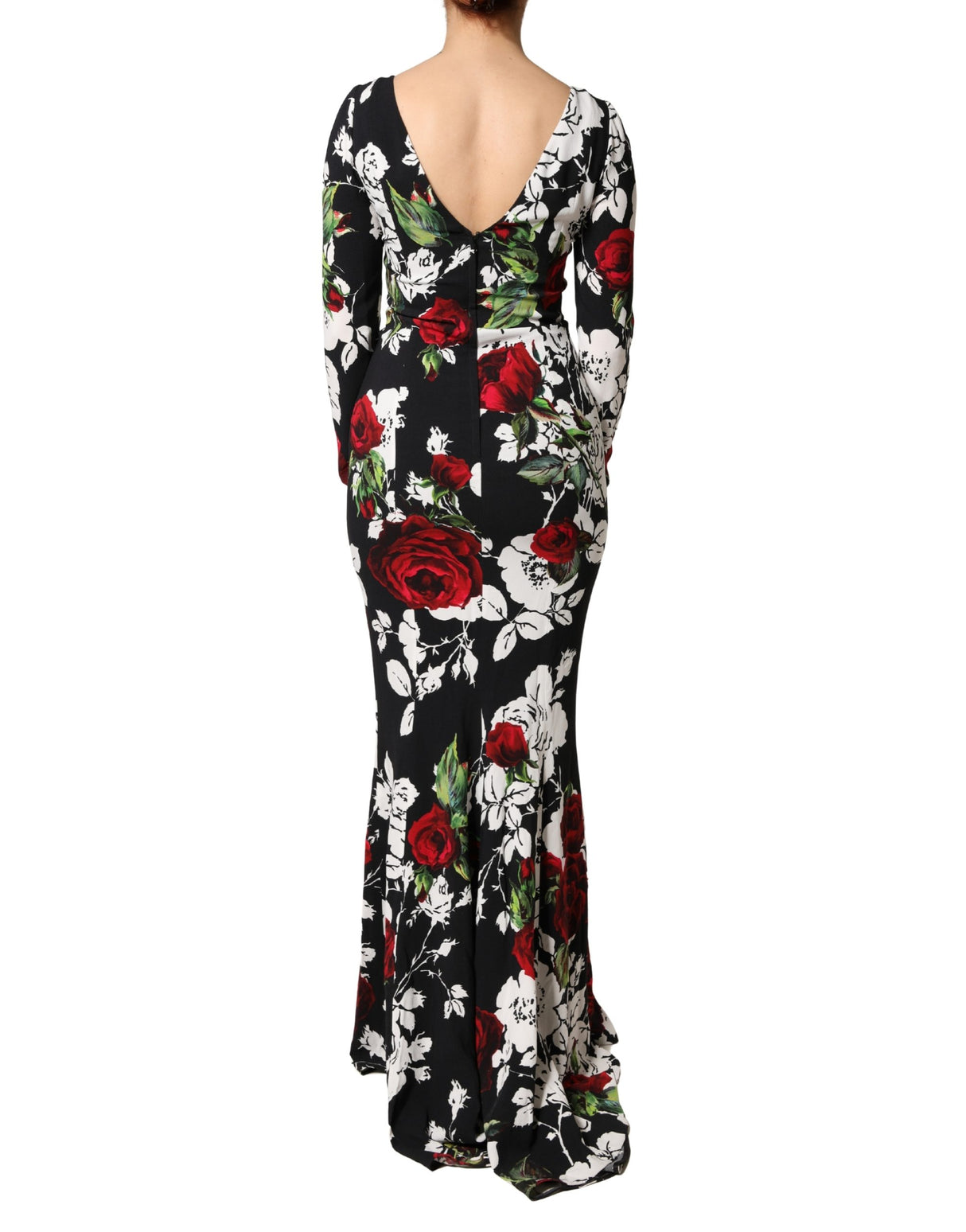 Dolce & Gabbana Black Floral Viscose Bodycon Long Gown Dress