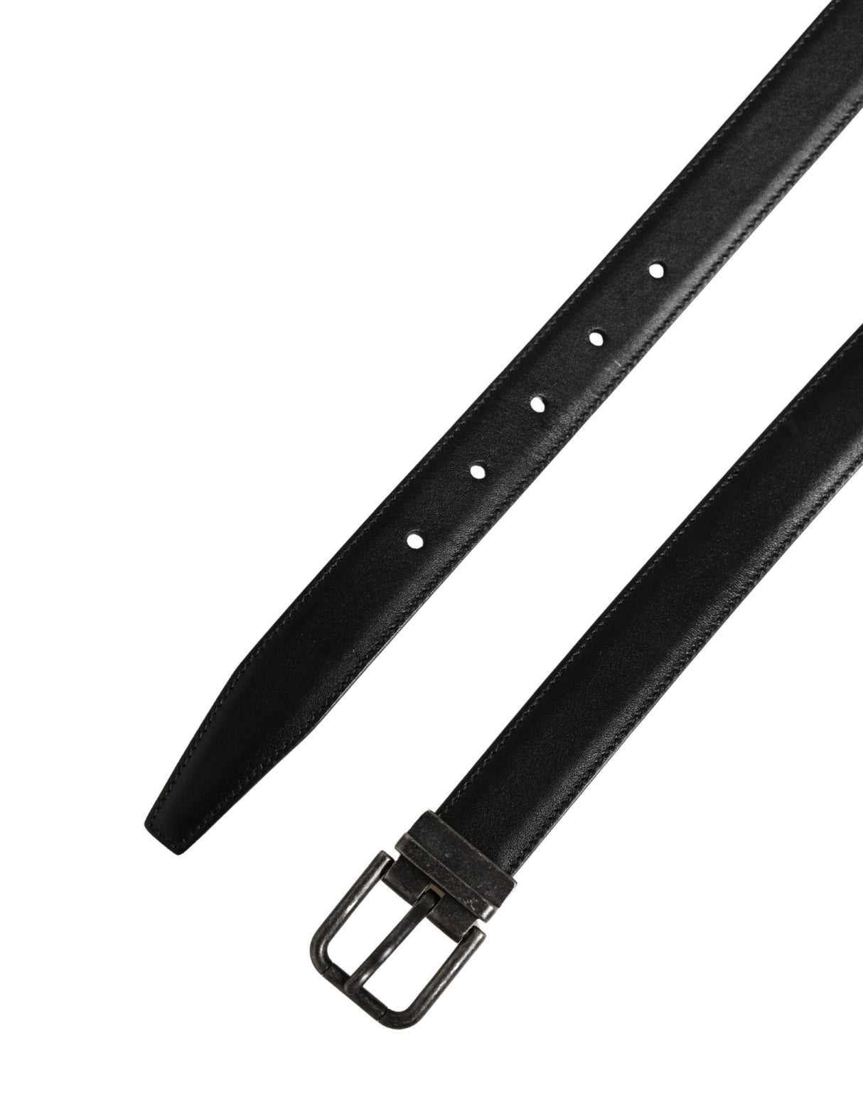 Dolce & Gabbana Men Black Classic Leather Metal Buckle Belt