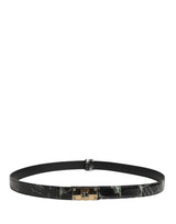 Dolce & Gabbana Men Black Marble Leather DG Logo Buckle Belt