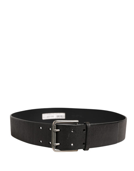 Dolce & Gabbana Men Black Classic Leather Metal Buckle Belt
