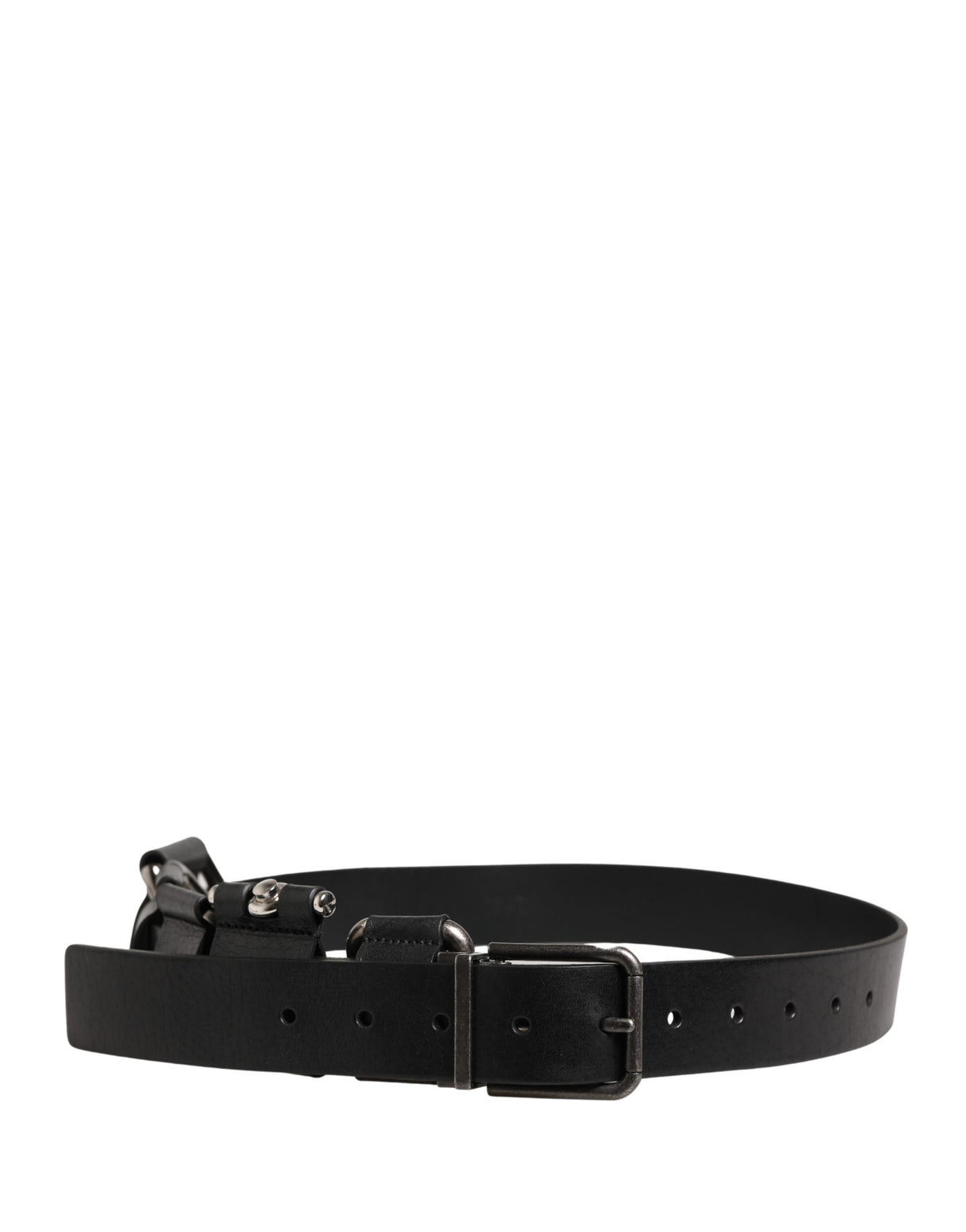 Dolce & Gabbana Black Calf Leather Silver Metal Buckle Belt