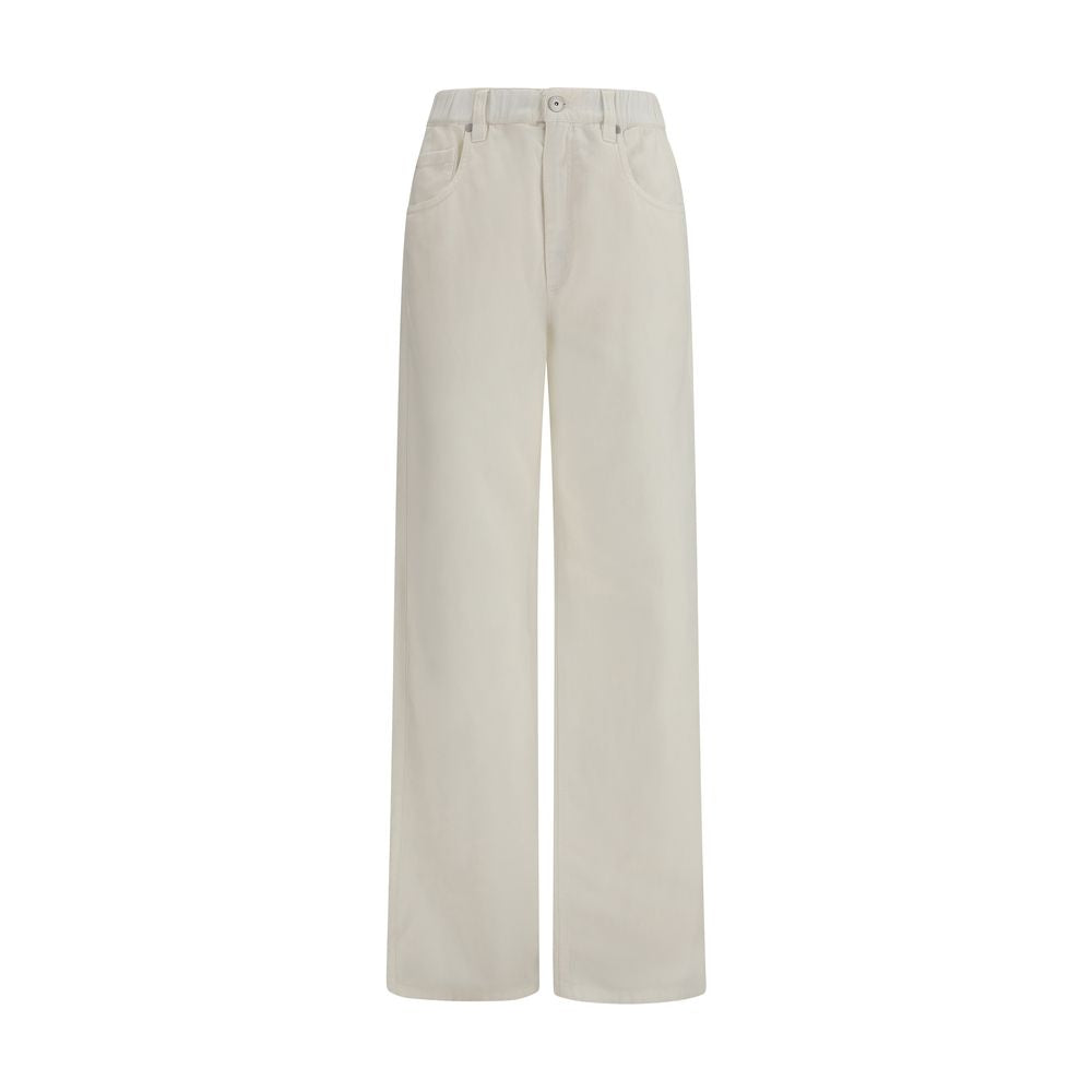 Brunello Cucinelli White Cotton Relaxed Fit Jeans