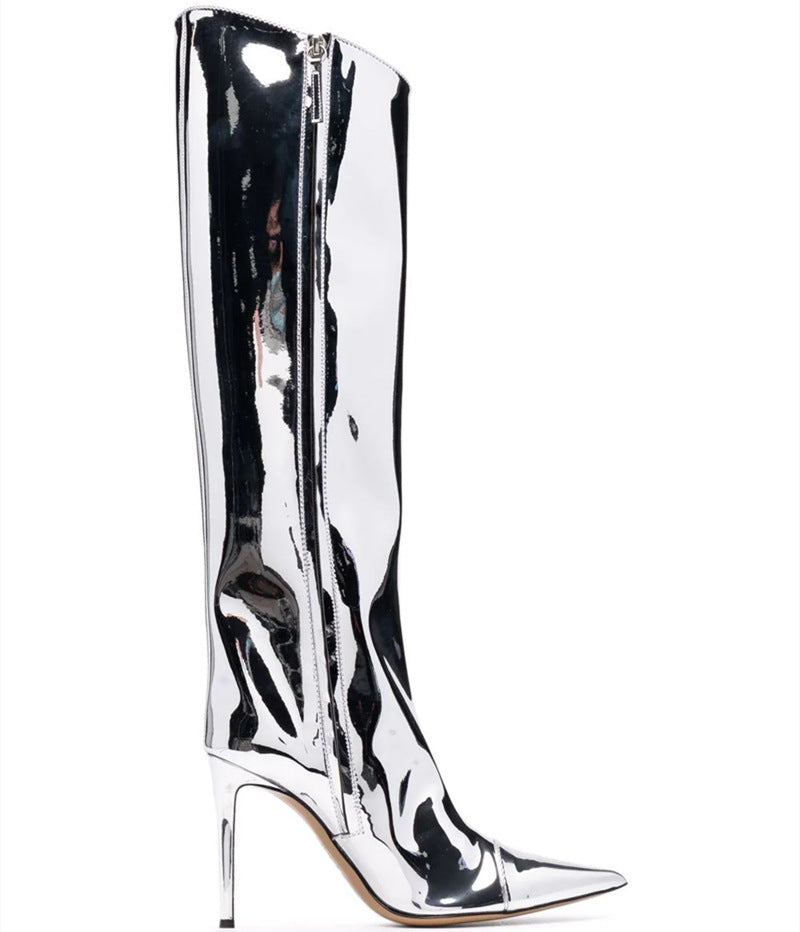 Women's Patent Leather High Heel Knee Boots