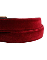 Dolce & Gabbana Men Burgundy Velvet Cotton Metal Buckle Belt