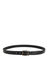 Dolce & Gabbana Men Black Exotic Leather Metal Buckle Belt