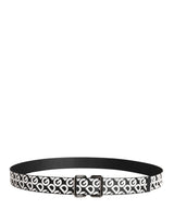 Dolce & Gabbana White Black Logo Leather Metal Buckle Belt